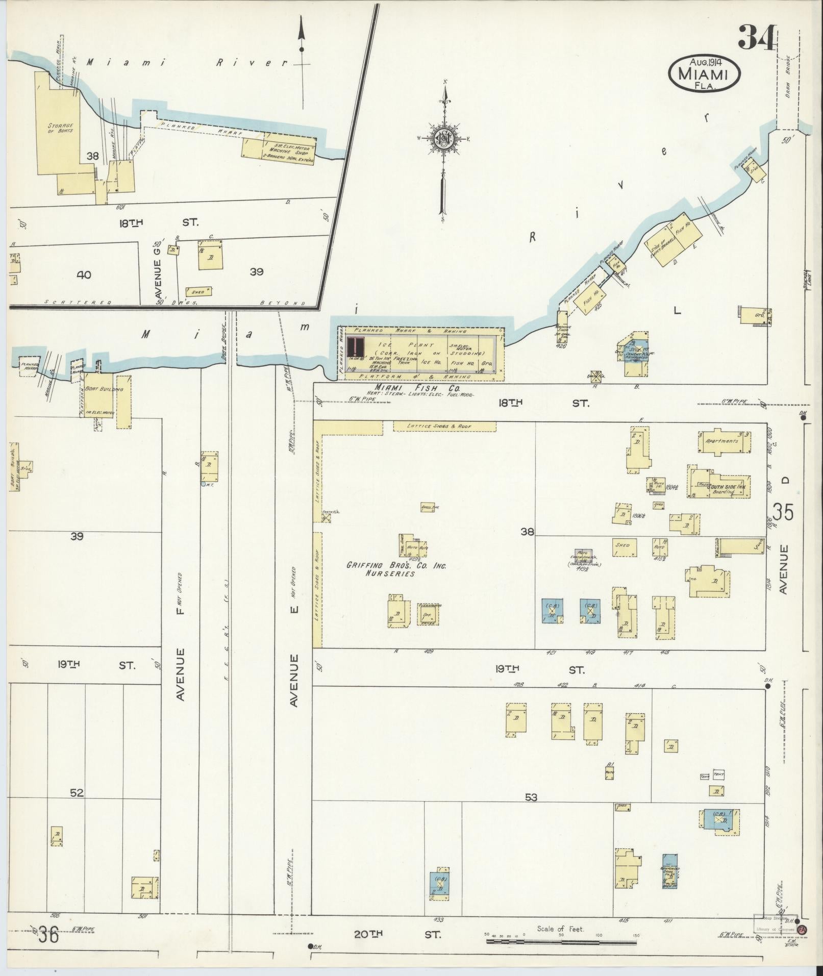 Sanborn Fire Insurance Map from Miami, Dade County, Florida (1914), Sheet #0034 - Complete Map Set gallery image, historic Sanborn map, vintage wall art, Florida Florida