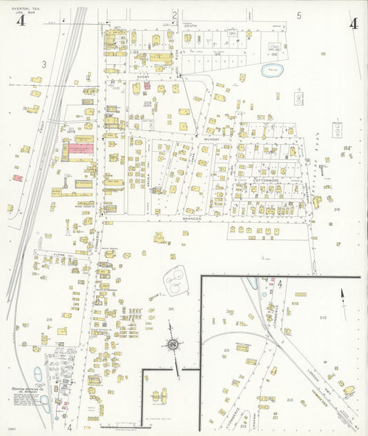Sanborn Fire Insurance Map from Overton, Rusk County, Texas (1936), Sheet #0004 - Historic Sanborn Fire Insurance Map Print, vintage old map wall art, antique decor, genealogy gift, Texas Texas map