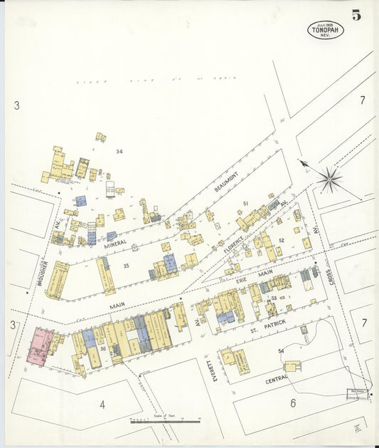 Sanborn Fire Insurance Map from Tonopah, Nye County, Nevada (1909), Sheet #0005 - Historic Sanborn Fire Insurance Map Print, vintage old map wall art, antique decor, genealogy gift, Nevada Nevada map