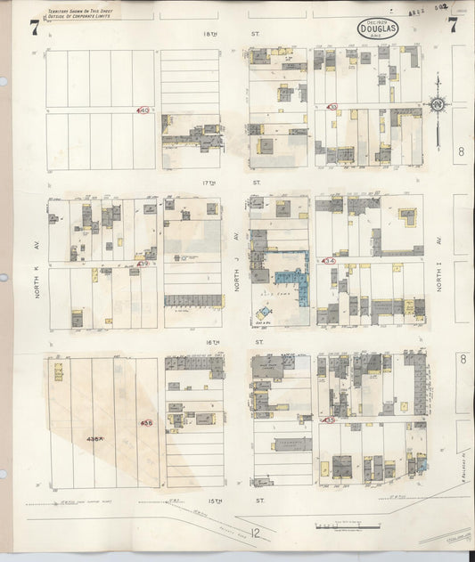 Sanborn Fire Insurance Map from Douglas, Cochise County, Arizona (1947), Sheet #0007 - Historic Sanborn Fire Insurance Map Print, vintage old map wall art, antique decor, genealogy gift, Arizona Arizona map