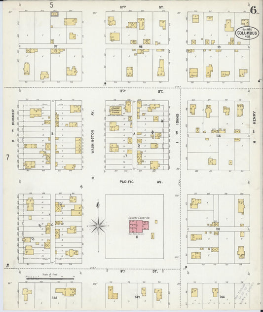 Sanborn Fire Insurance Map from Columbus, Platte County, Nebraska (1902), Sheet #0006 - Historic Sanborn Fire Insurance Map Print, vintage old map wall art, antique decor, genealogy gift, Nebraska Nebraska map