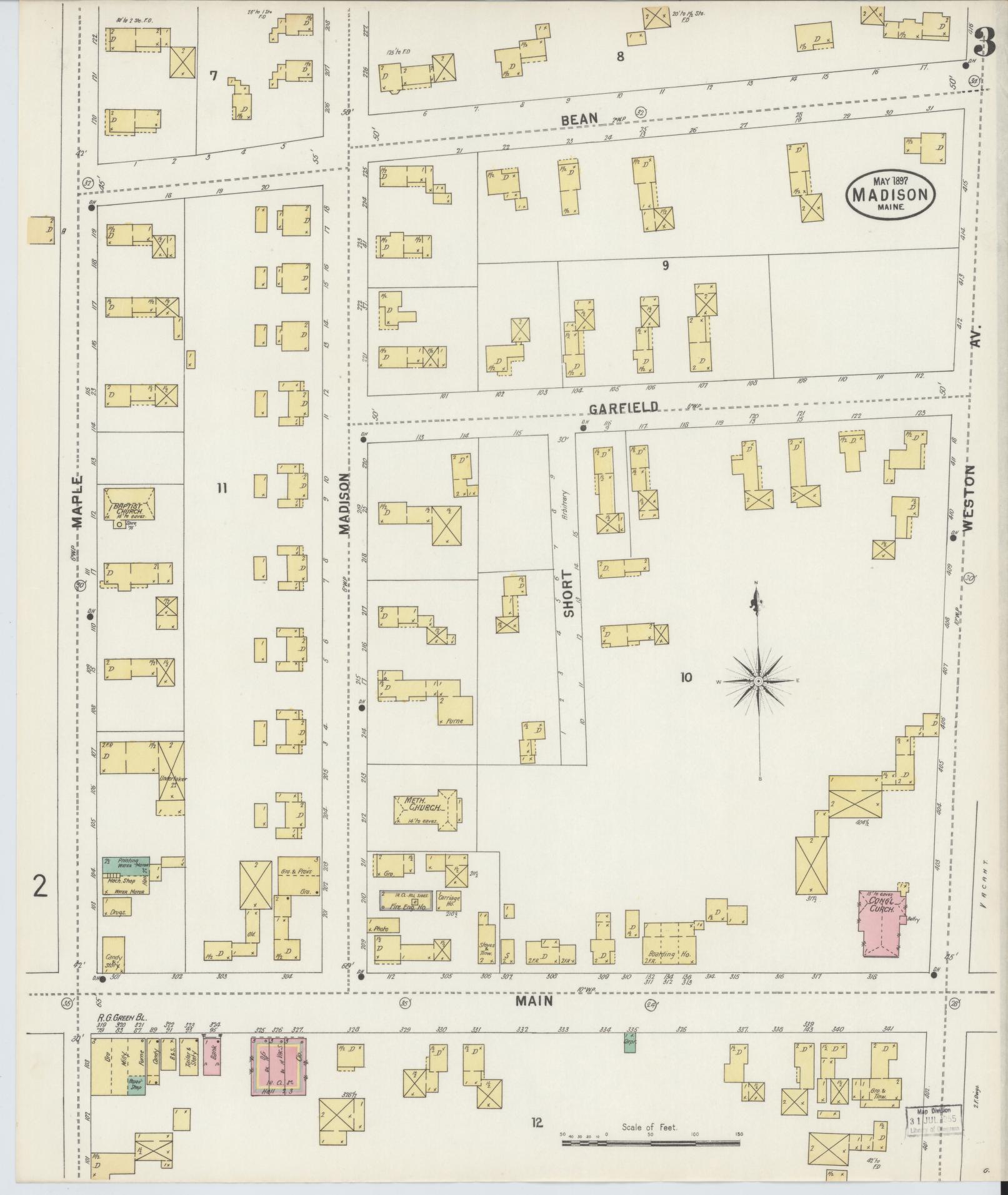 Sanborn Fire Insurance Map from Madison, Somerset County, Maine (1897), Sheet #0003 - Complete Map Set gallery image, historic Sanborn map, vintage wall art, Maine Maine