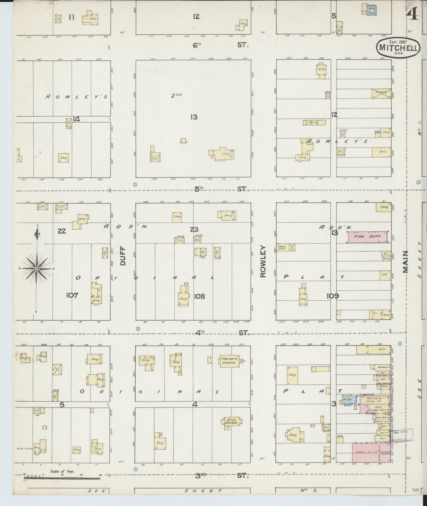 Sanborn Fire Insurance Map from Mitchell, Davison County, South Dakota (1887), Sheet #0004 - Complete Map Set gallery image, historic Sanborn map, vintage wall art, South Dakota South Dakota