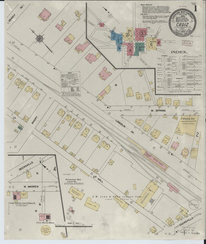 Sanborn Fire Insurance Map from Cadiz, Harrison County, Ohio (1909), Sheet #0001 - Historic Sanborn Fire Insurance Map Print, vintage old map wall art, antique decor, genealogy gift, Ohio Ohio map