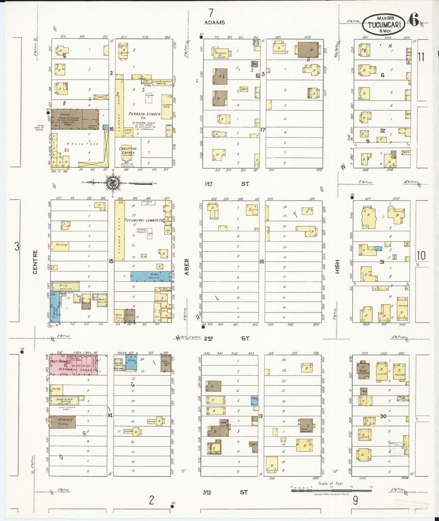 Sanborn Fire Insurance Map from Tucumcari, Quay County, New Mexico (1919), Sheet #0006 - Historic Sanborn Fire Insurance Map Print, vintage old map wall art, antique decor, genealogy gift, New Mexico New Mexico map