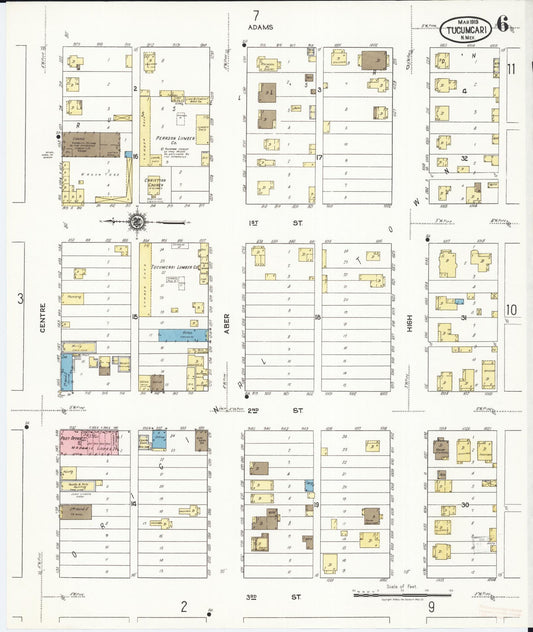 Sanborn Fire Insurance Map from Tucumcari, Quay County, New Mexico (1919), Sheet #0006 - Historic Sanborn Fire Insurance Map Print, vintage old map wall art, antique decor, genealogy gift, New Mexico New Mexico map