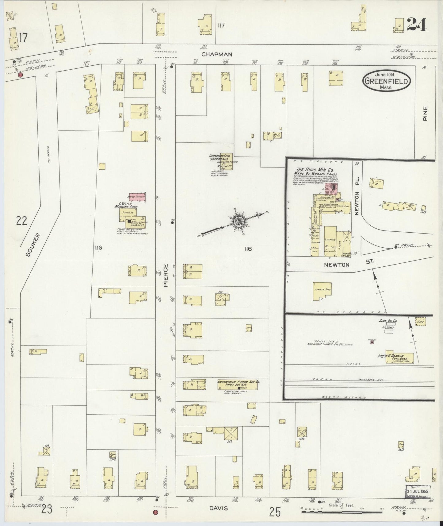 Sanborn Fire Insurance Map from Greenfield, Franklin County, Massachusetts (1914), Sheet #0024 - Complete Map Set gallery image, historic Sanborn map, vintage wall art, Massachusetts Massachusetts
