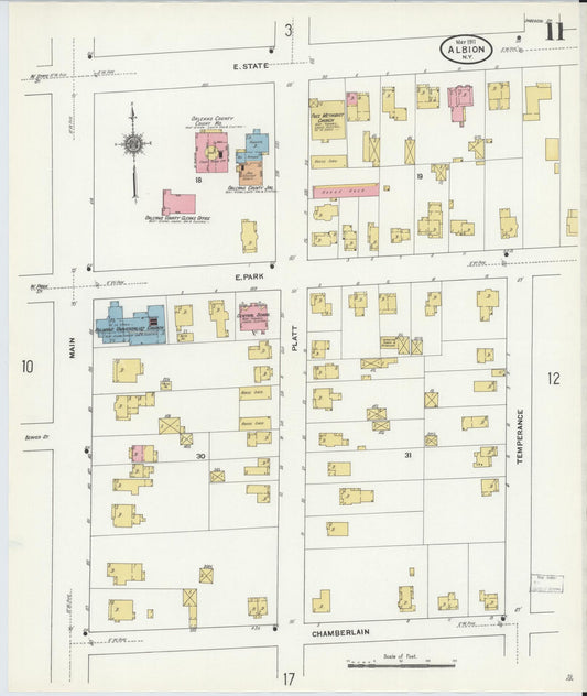 Sanborn Fire Insurance Map from Albion, Orleans County, New York (1911), Sheet #0011 - Historic Sanborn Fire Insurance Map Print, vintage old map wall art, antique decor, genealogy gift, New York New York map