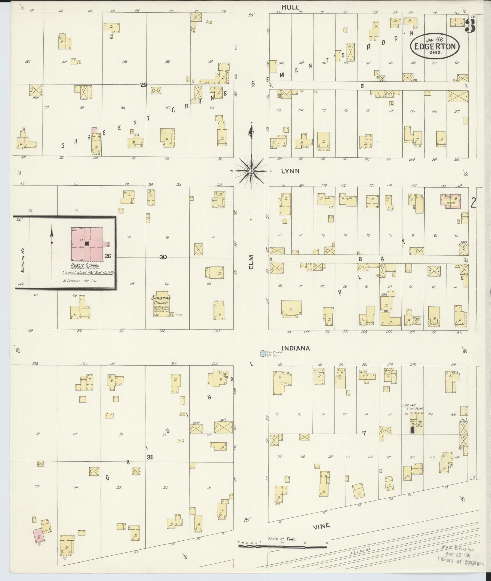 Sanborn Fire Insurance Map from Edgerton, Williams County, Ohio (1908), Sheet #0003 - Historic Sanborn Fire Insurance Map Print, vintage old map wall art, antique decor, genealogy gift, Ohio Ohio map