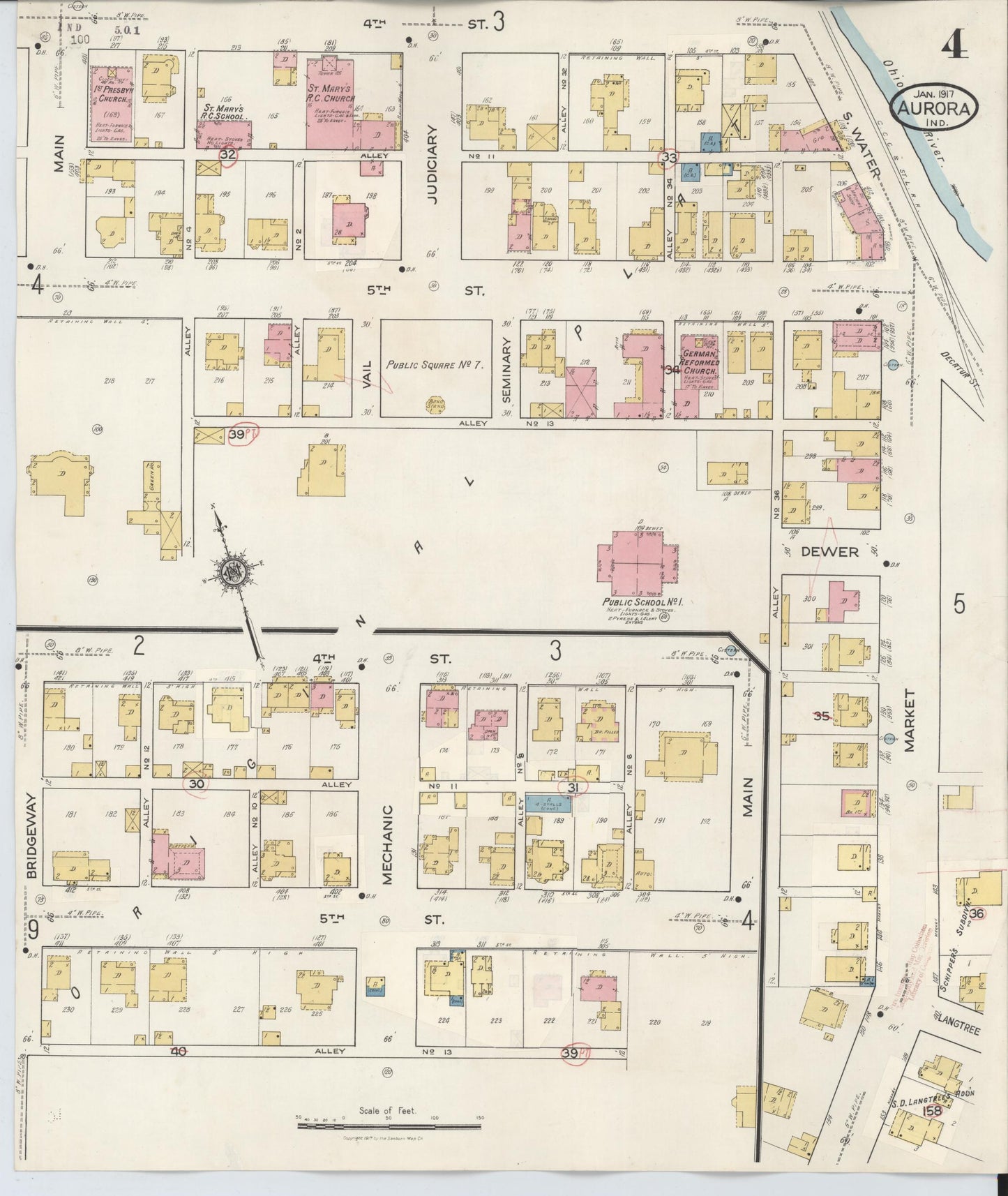 Sanborn Fire Insurance Map from Aurora, Dearborn County, Indiana (1935), Sheet #0004 - Complete Map Set gallery image, historic Sanborn map, vintage wall art, Indiana Indiana