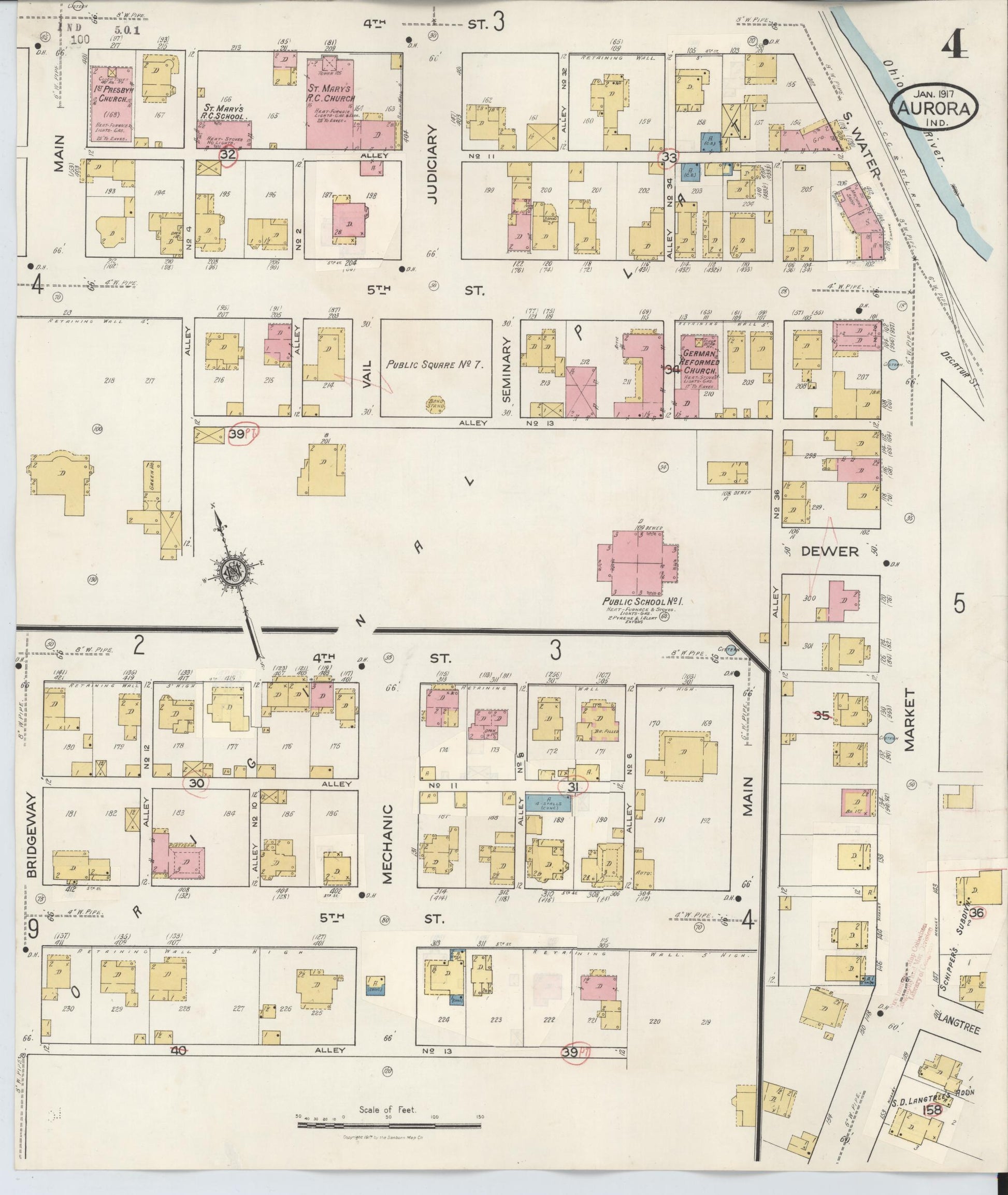 Sanborn Fire Insurance Map from Aurora, Dearborn County, Indiana (1935), Sheet #0004 - Complete Map Set gallery image, historic Sanborn map, vintage wall art, Indiana Indiana