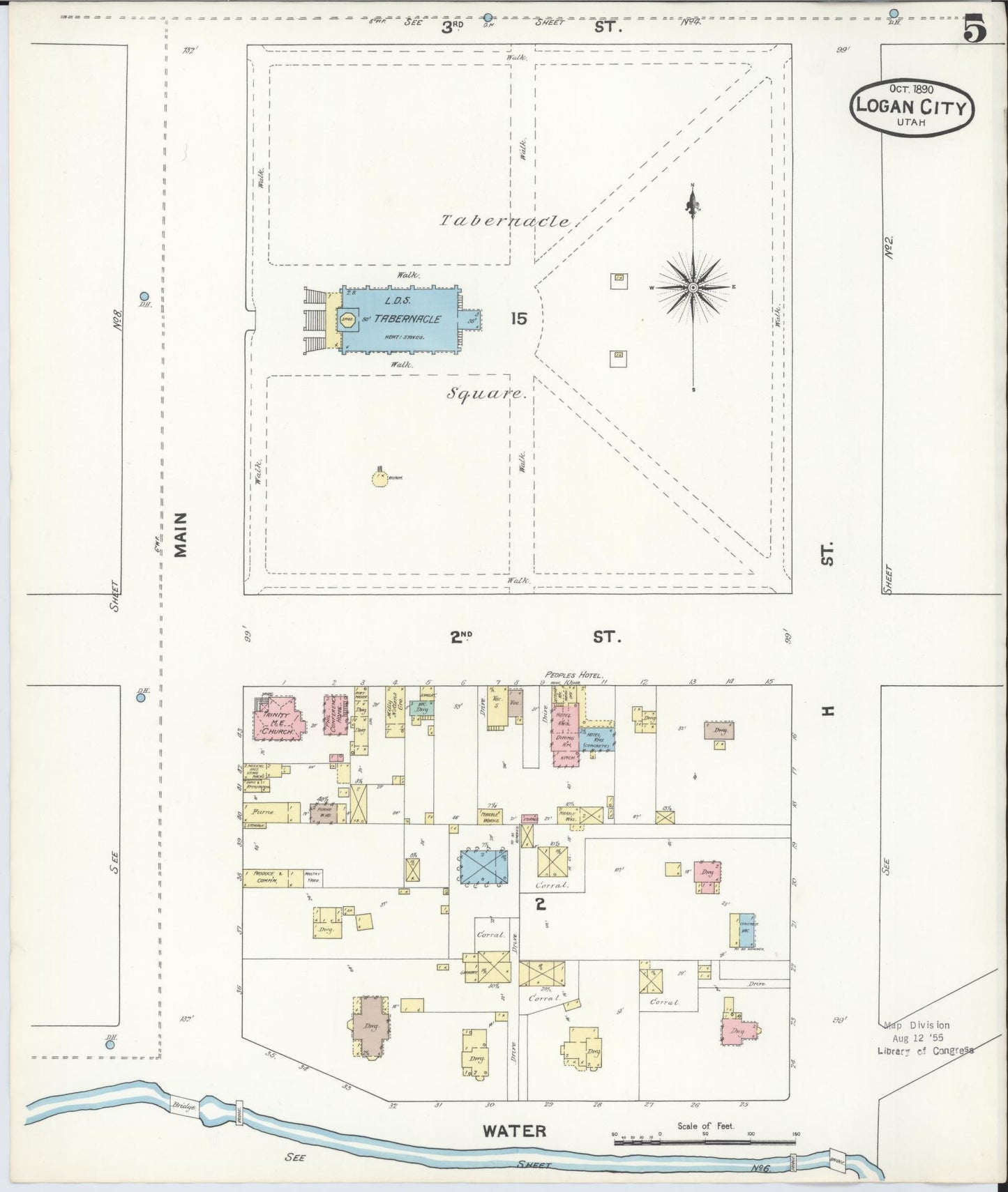 Sanborn Fire Insurance Map from Logan, Cache County, Utah (1890), Sheet #0005 - Complete Map Set gallery image, historic Sanborn map, vintage wall art, Utah Utah