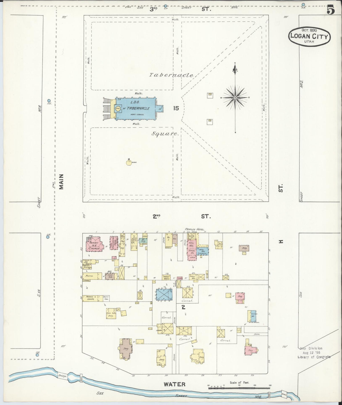 Sanborn Fire Insurance Map from Logan, Cache County, Utah (1890), Sheet #0005 - Complete Map Set gallery image, historic Sanborn map, vintage wall art, Utah Utah