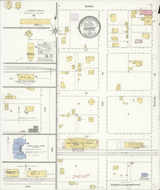 Sanborn Fire Insurance Map from Duarte, Los Angeles County, California (1908), Sheet #0001 - Historic Sanborn Fire Insurance Map Print, vintage old map wall art, antique decor, genealogy gift, California California map