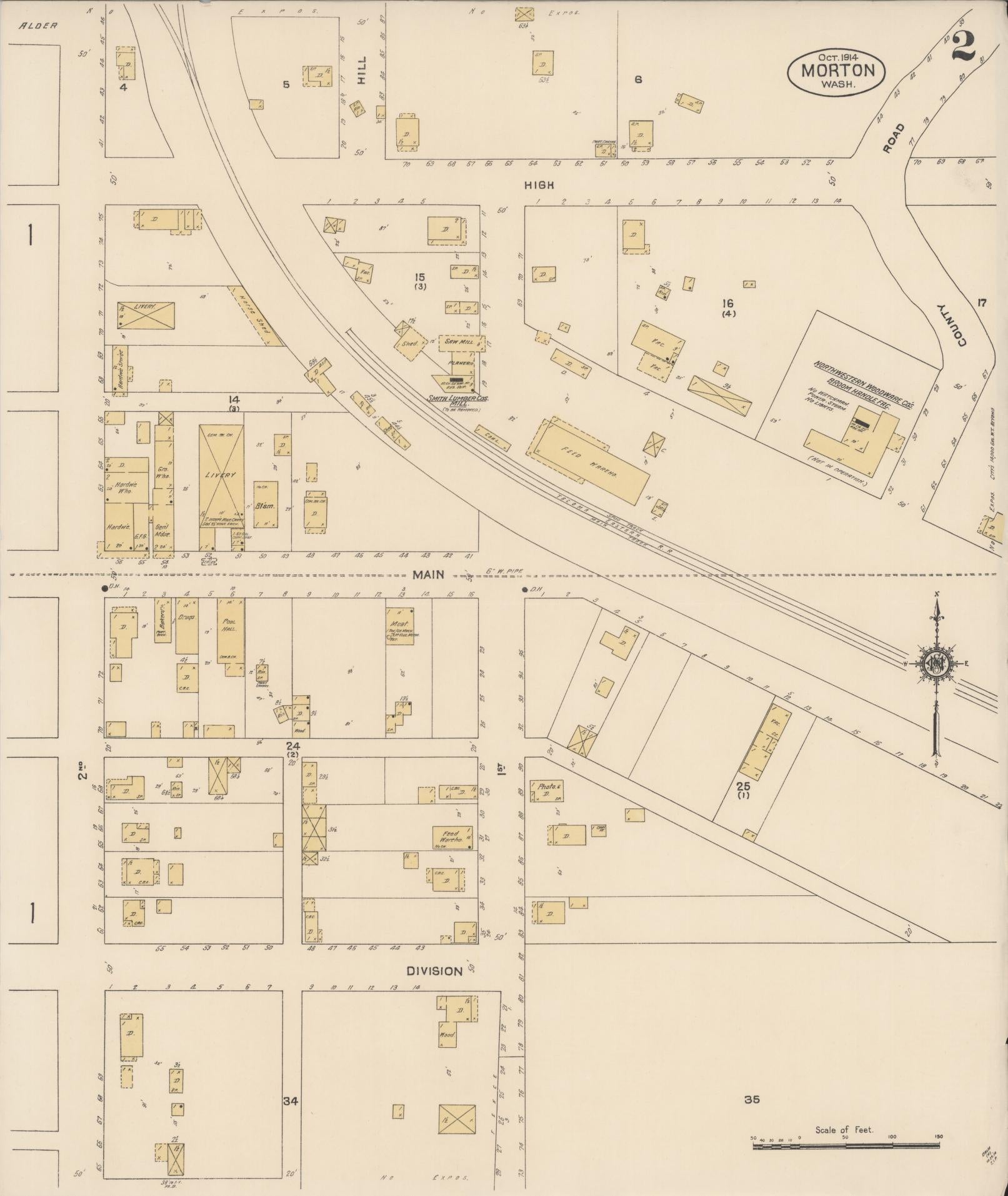 Sanborn Fire Insurance Map from Morton, Lewis County, Washington (1914), Sheet #0002 - Historic Sanborn Fire Insurance Map Print, vintage old map wall art, antique decor, genealogy gift, Washington Washington map