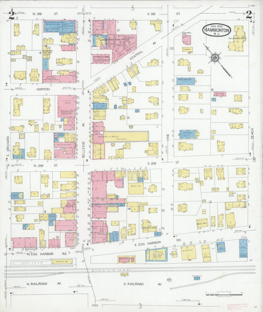 Sanborn Fire Insurance Map from Hammonton, Atlantic County, New Jersey (1930), Sheet #0002 - Historic Sanborn Fire Insurance Map Print, vintage old map wall art, antique decor, genealogy gift, New Jersey New Jersey map