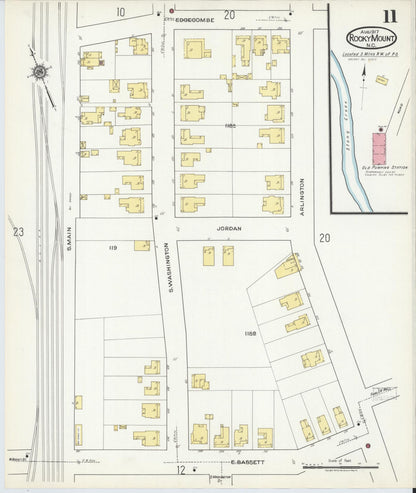 Sanborn Fire Insurance Map from Rocky Mount, Edgecombe And Nash Counties, North Carolina (1917), Sheet #0011 - Complete Map Set gallery image, historic Sanborn map, vintage wall art, North Carolina North Carolina