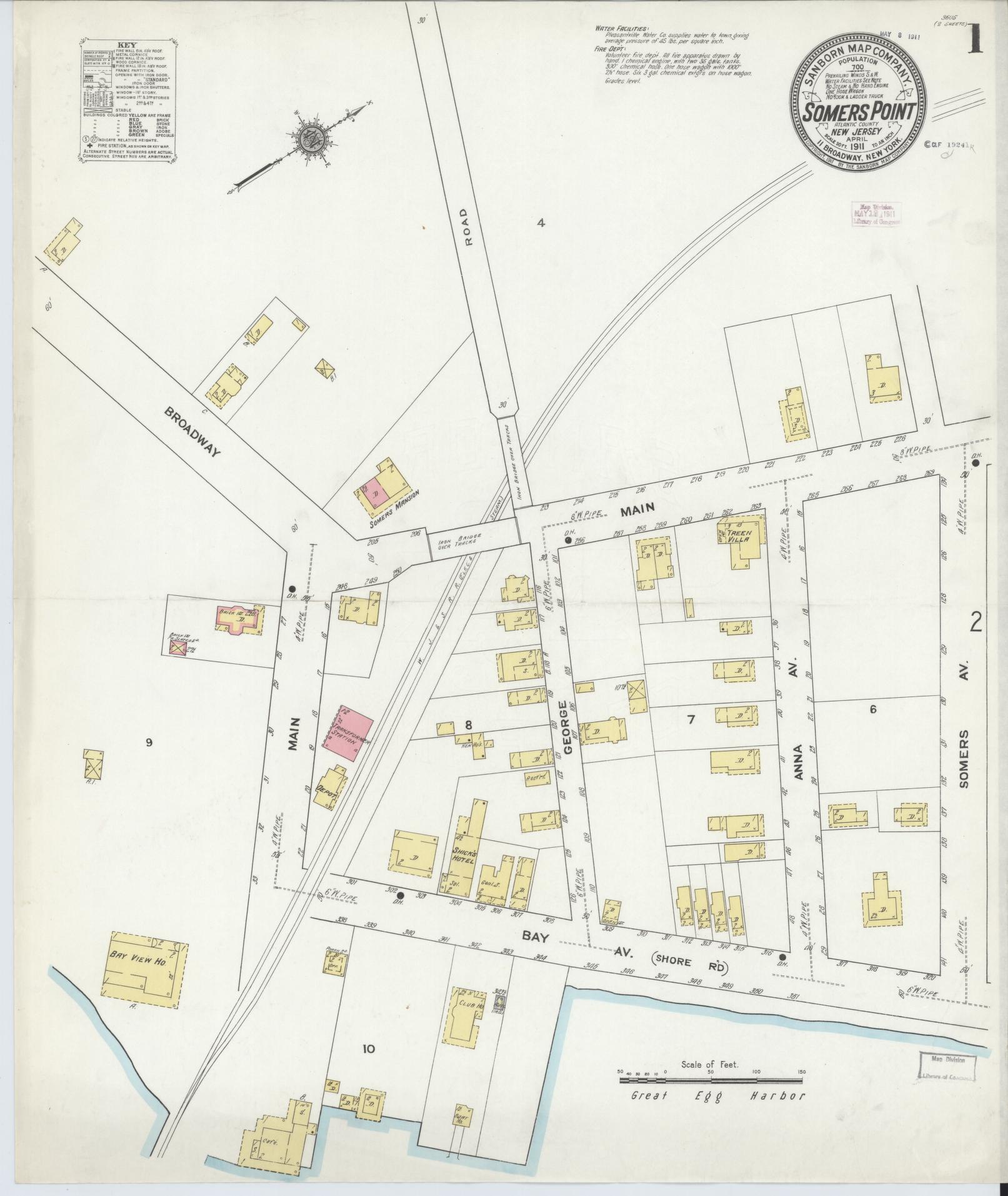 Sanborn Fire Insurance Map from Somers Point, Atlantic County, New Jersey. (1911) – Historic Sanborn Fire Insurance Map Print