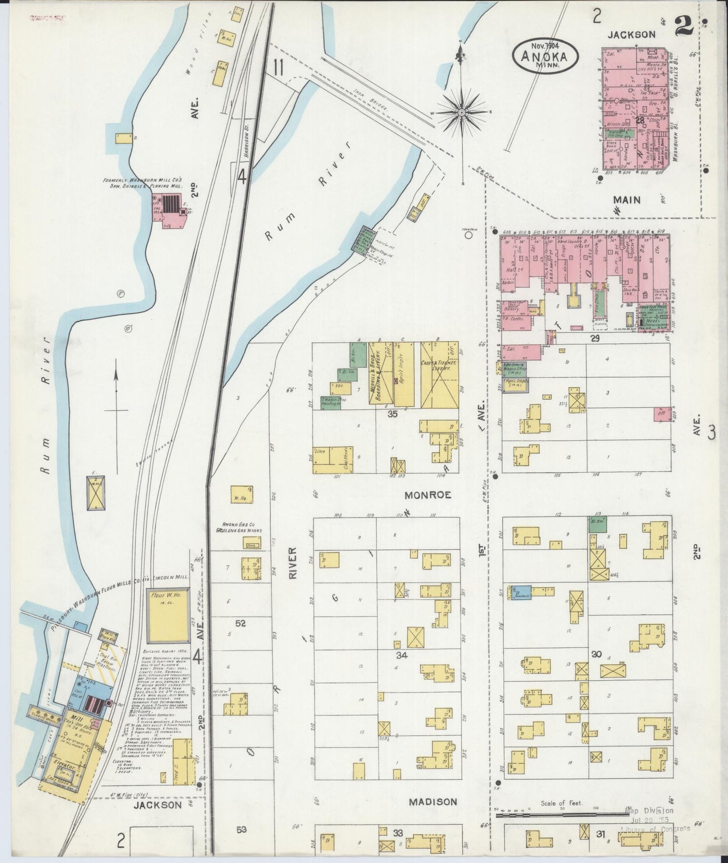 Sanborn Fire Insurance Map from Anoka, Anoka County, Minnesota (1904), Sheet #0002 - Complete Map Set gallery image, historic Sanborn map, vintage wall art, Minnesota Minnesota