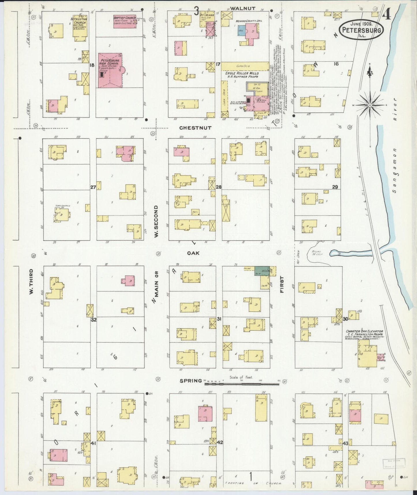 Sanborn Fire Insurance Map from Petersburg, Menard County, Illinois (1909), Sheet #0004 - Complete Map Set gallery image, historic Sanborn map, vintage wall art, Illinois Illinois