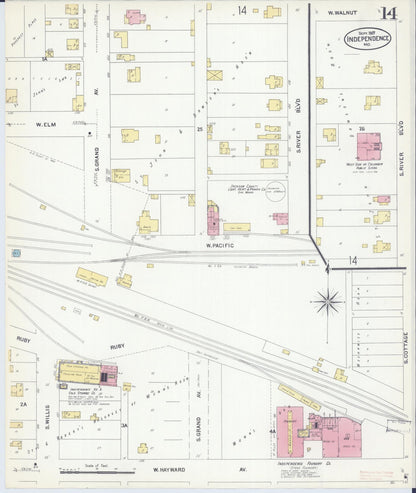 Sanborn Fire Insurance Map from Independence, Jackson County, Missouri (1907), Sheet #0014 - Historic Sanborn Fire Insurance Map Print, vintage old map wall art, antique decor, genealogy gift, Missouri Missouri map