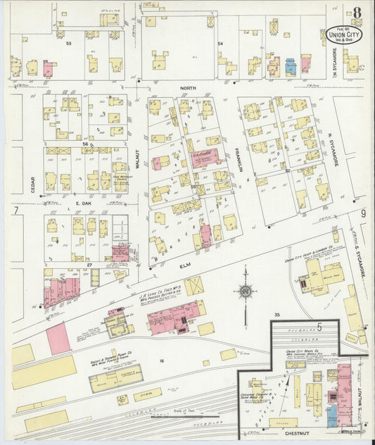 Sanborn Fire Insurance Map from Union City, Randolph County, Indiana (1911), Sheet #0008 - Historic Sanborn Fire Insurance Map Print, vintage old map wall art, antique decor, genealogy gift, Indiana Indiana map