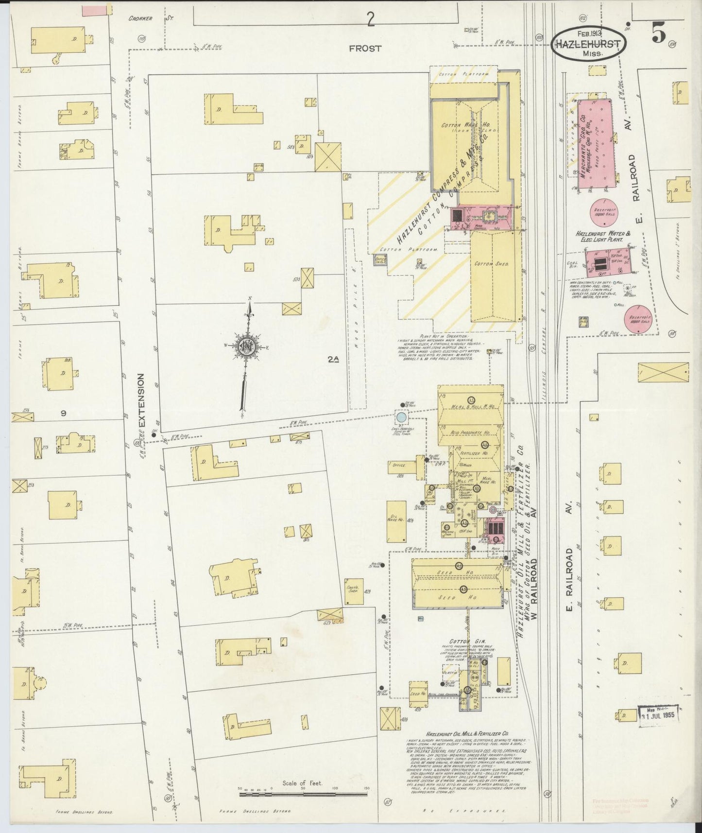 Sanborn Fire Insurance Map from Hazlehurst, Copiah County, Mississippi (1913), Sheet #0005 - Complete Map Set gallery image, historic Sanborn map, vintage wall art, Mississippi Mississippi