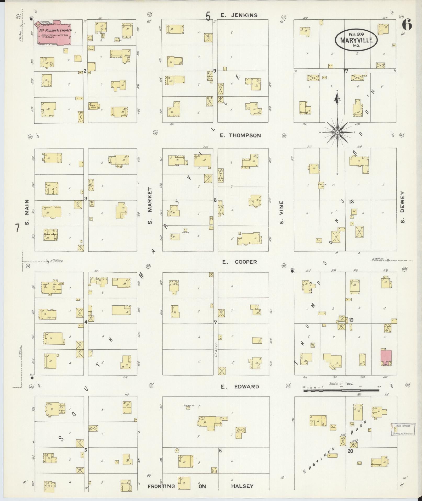 Sanborn Fire Insurance Map from Maryville, Nodaway County, Missouri (1909), Sheet #0006 - Complete Map Set gallery image, historic Sanborn map, vintage wall art, Missouri Missouri