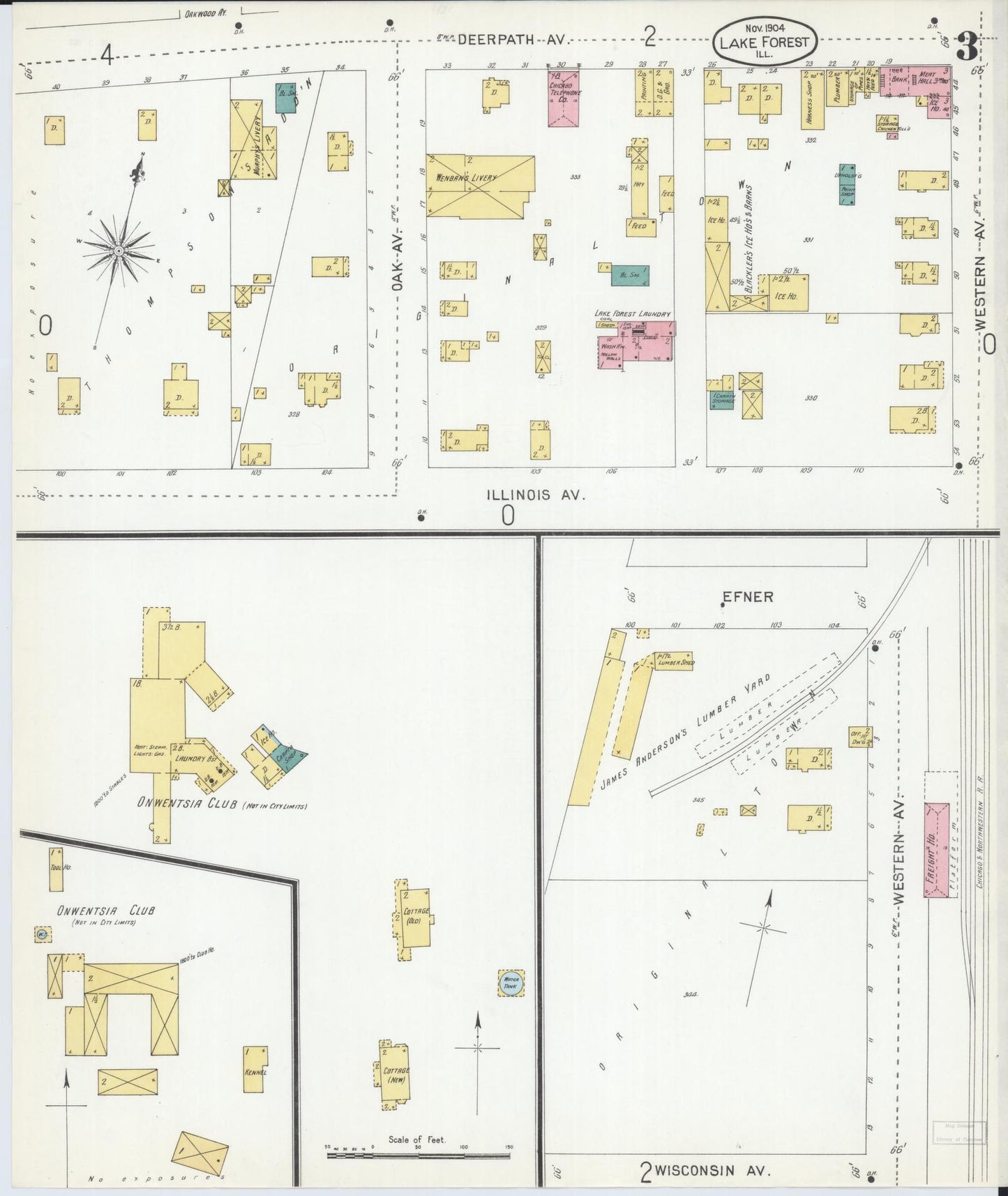 Sanborn Fire Insurance Map from Lake Forest, Lake County, Illinois (1904), Sheet #0003 - Complete Map Set gallery image, historic Sanborn map, vintage wall art, Illinois Illinois