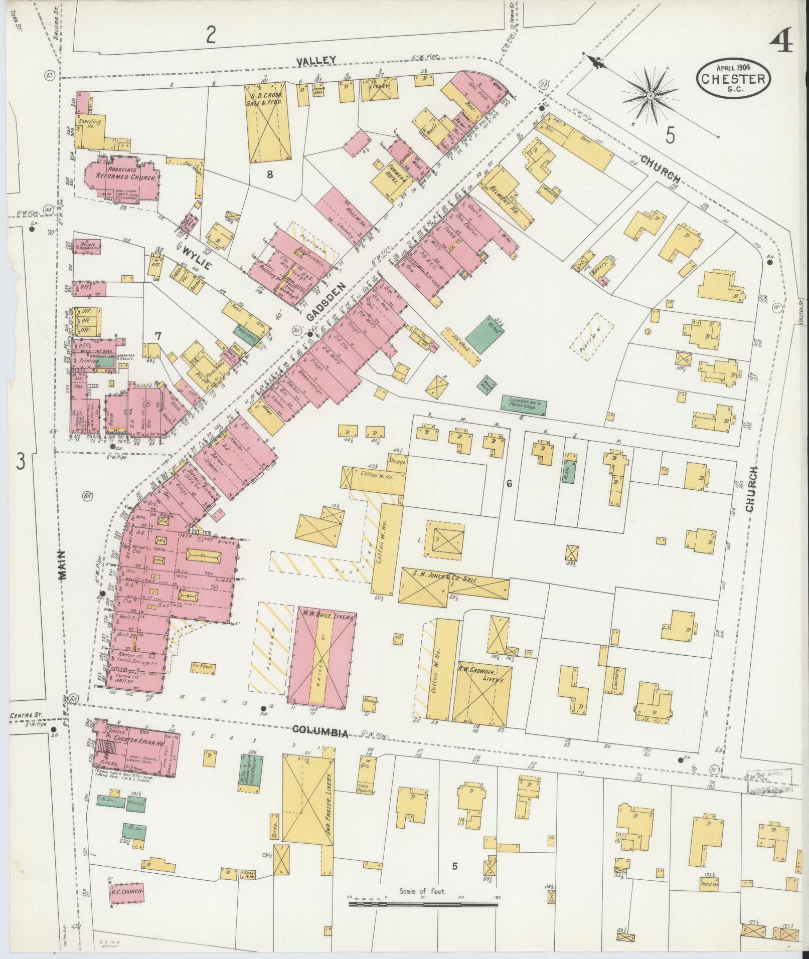 Sanborn Fire Insurance Map from Chester, Chester County, South Carolina (1904), Sheet #0004 - Historic Sanborn Fire Insurance Map Print, vintage old map wall art, antique decor, genealogy gift, South Carolina South Carolina map