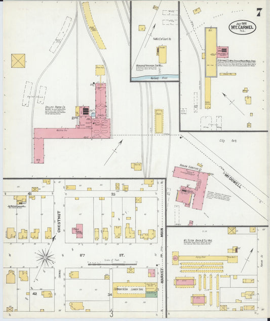 Sanborn Fire Insurance Map from Mount Carmel, Wabash County, Illinois (1902), Sheet #0007 - Historic Sanborn Fire Insurance Map Print, vintage old map wall art, antique decor, genealogy gift, Illinois Illinois map