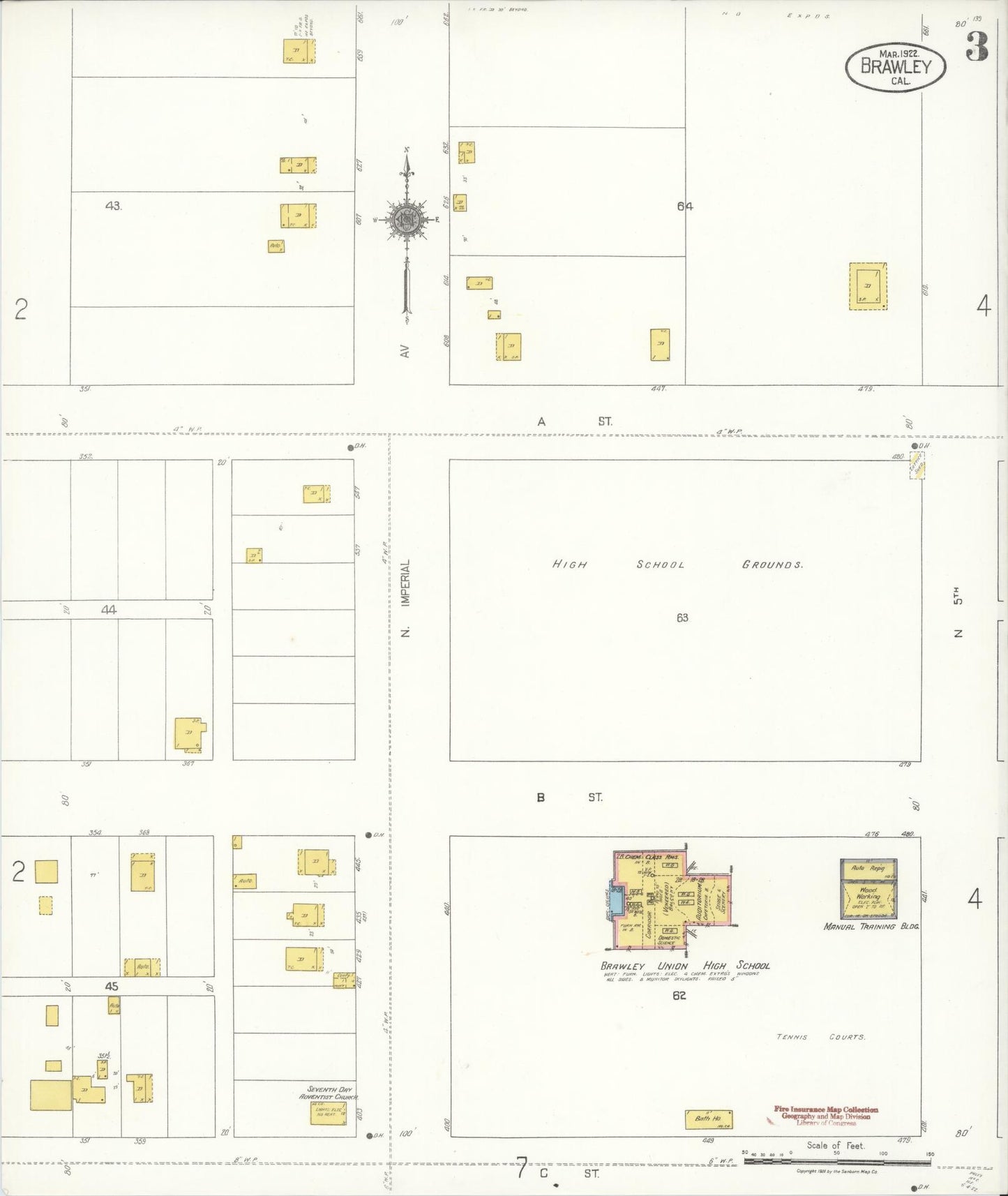 Sanborn Fire Insurance Map from Brawley, Imperial County, California (1922), Sheet #0003 - Complete Map Set gallery image, historic Sanborn map, vintage wall art, California California