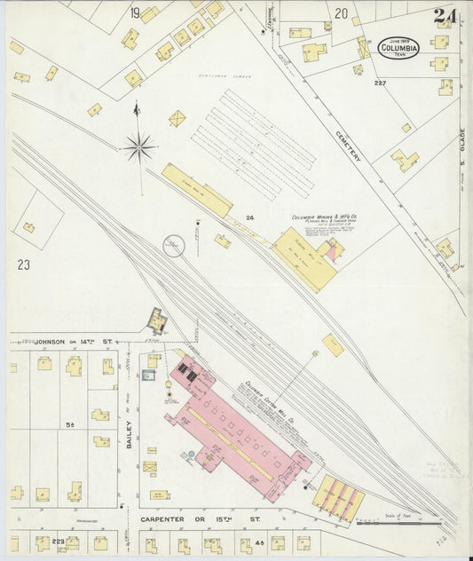 Sanborn Fire Insurance Map from Columbia, Maury County, Tennessee (1909), Sheet #0024 - Historic Sanborn Fire Insurance Map Print, vintage old map wall art, antique decor, genealogy gift, Tennessee Tennessee map