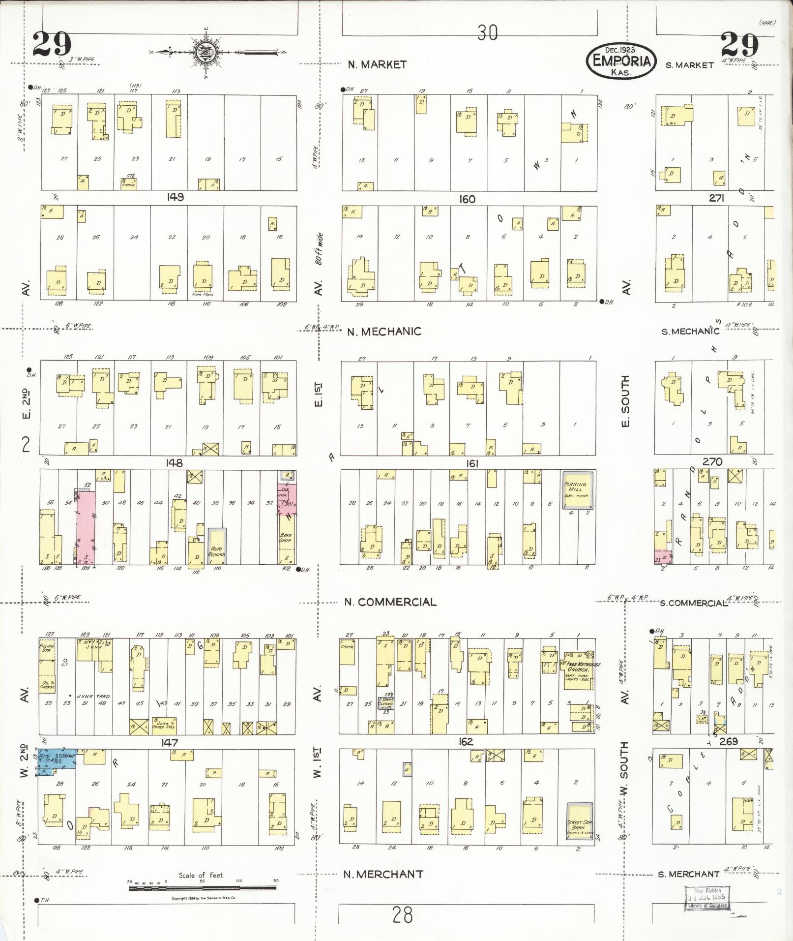 Sanborn Fire Insurance Map from Emporia, Lyon County, Kansas (1923), Sheet #0029 - Historic Sanborn Fire Insurance Map Print, vintage old map wall art, antique decor, genealogy gift, Kansas Kansas map