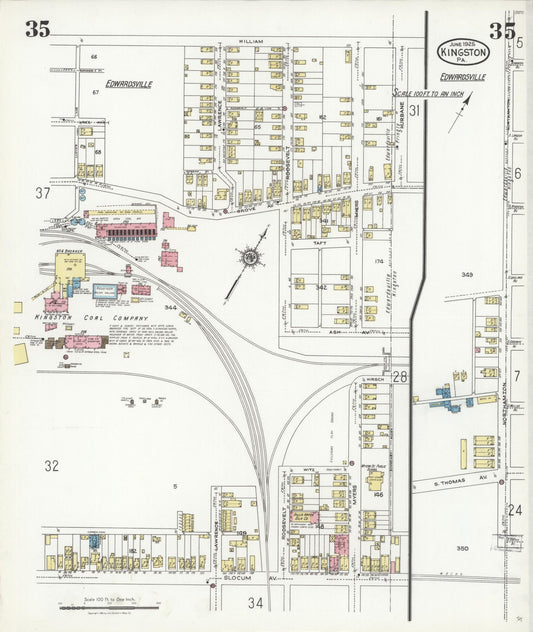 Sanborn Fire Insurance Map from Kingston, Luzerne County, Pennsylvania (1925), Sheet #0035 - Historic Sanborn Fire Insurance Map Print, vintage old map wall art, antique decor, genealogy gift, Pennsylvania Pennsylvania map