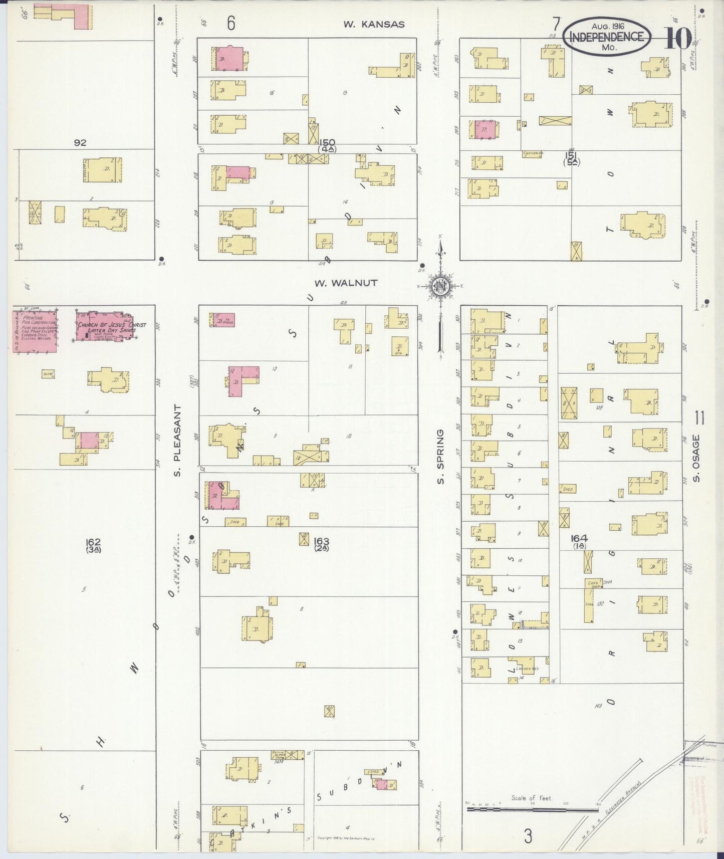 Sanborn Fire Insurance Map from Independence, Jackson County, Missouri (1916), Sheet #0010 - Complete Map Set gallery image, historic Sanborn map, vintage wall art, Missouri Missouri