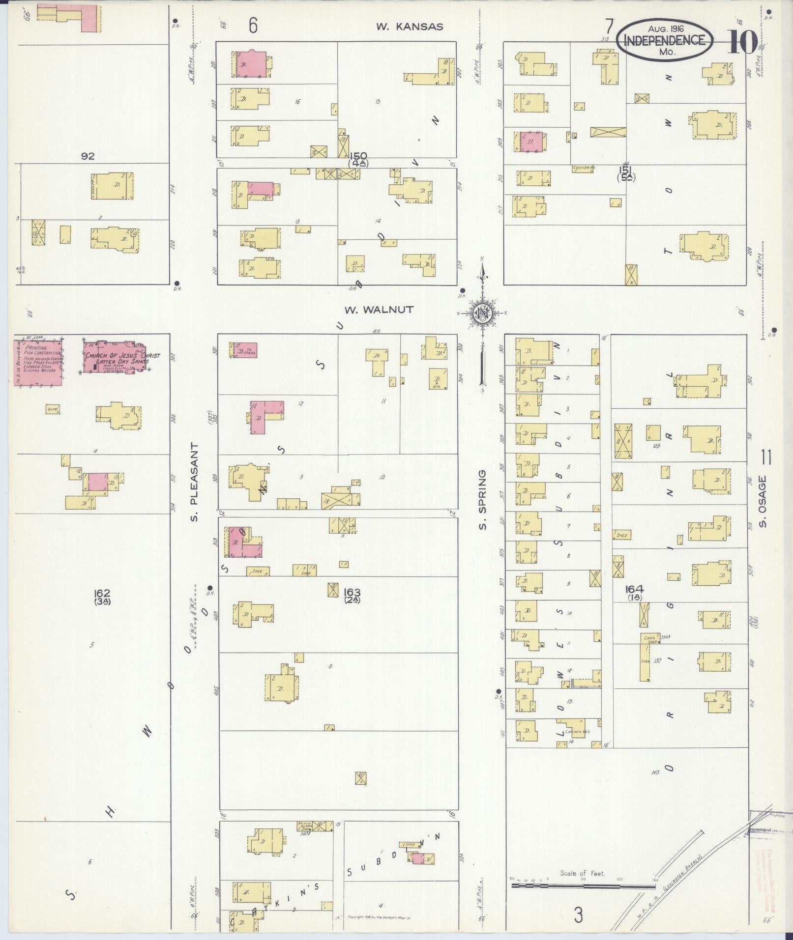 Sanborn Fire Insurance Map from Independence, Jackson County, Missouri (1916), Sheet #0010 - Complete Map Set gallery image, historic Sanborn map, vintage wall art, Missouri Missouri