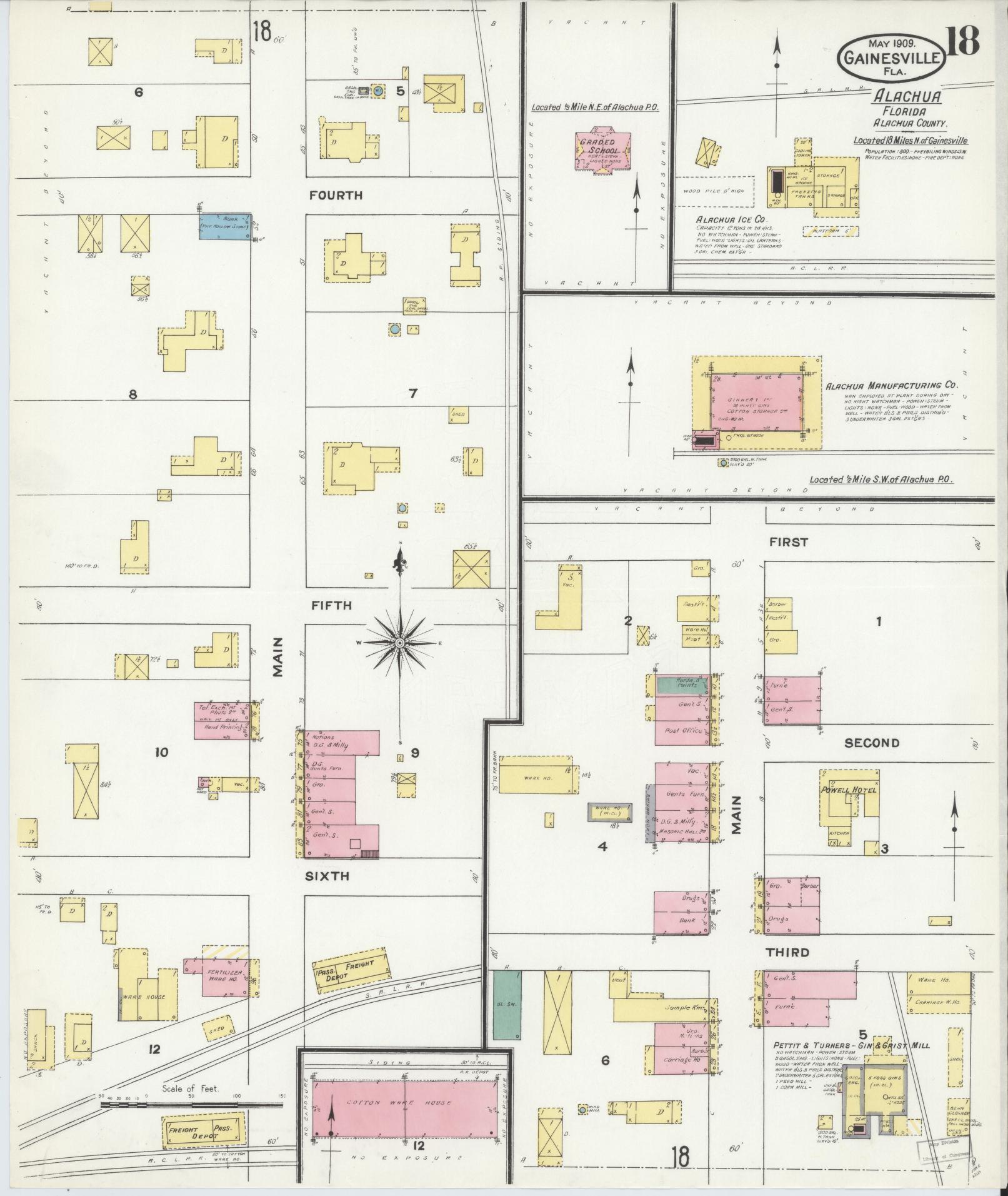 Sanborn Fire Insurance Map from Gainesville, Alachua County, Florida (1909), Sheet #0018 - Complete Map Set gallery image, historic Sanborn map, vintage wall art, Florida Florida