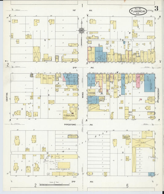 Sanborn Fire Insurance Map from Flandreau, Moody County, South Dakota (1911), Sheet #0003 - Historic Sanborn Fire Insurance Map Print, vintage old map wall art, antique decor, genealogy gift, South Dakota South Dakota map
