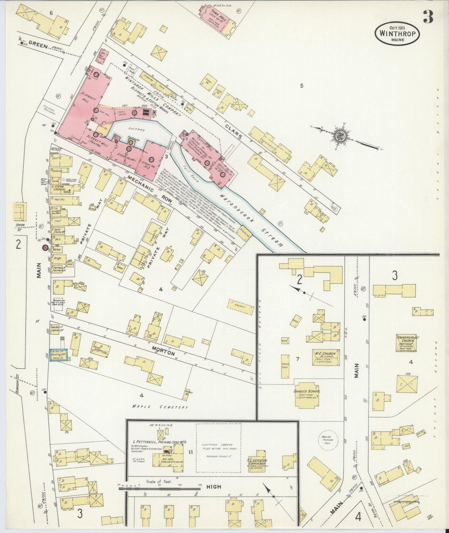 Sanborn Fire Insurance Map from Winthrop, Kennebec County, Maine (1911), Sheet #0003 - Complete Map Set gallery image, historic Sanborn map, vintage wall art, Maine Maine