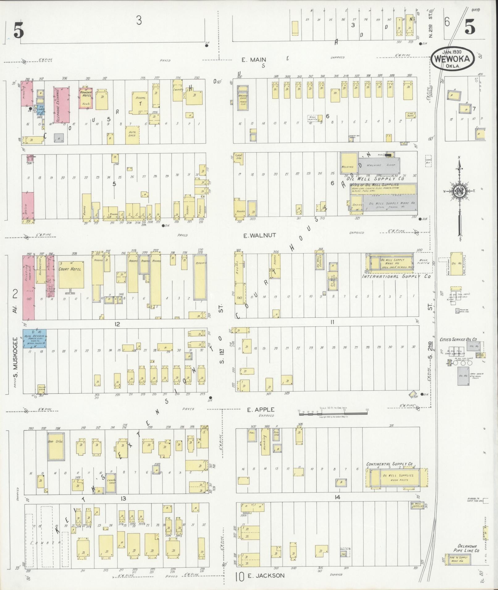 Sanborn Fire Insurance Map from Wewoka, Seminole County, Oklahoma (1930), Sheet #0005 - Complete Map Set gallery image, historic Sanborn map, vintage wall art, Oklahoma Oklahoma