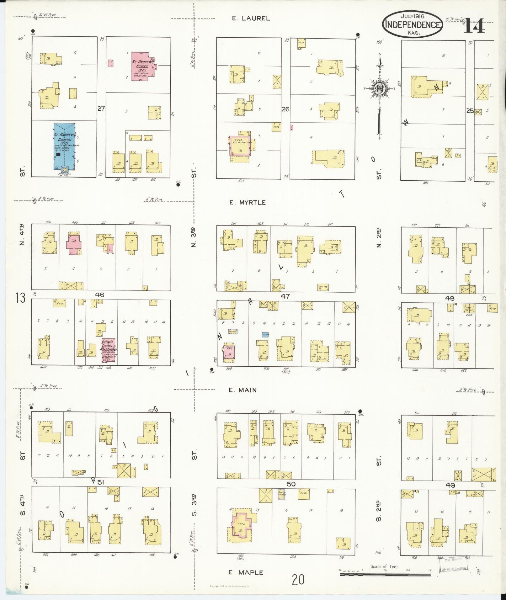 Sanborn Fire Insurance Map from Independence, Montgomery County, Kansas (1916), Sheet #0014 - Historic Sanborn Fire Insurance Map Print, vintage old map wall art, antique decor, genealogy gift, Kansas Kansas map