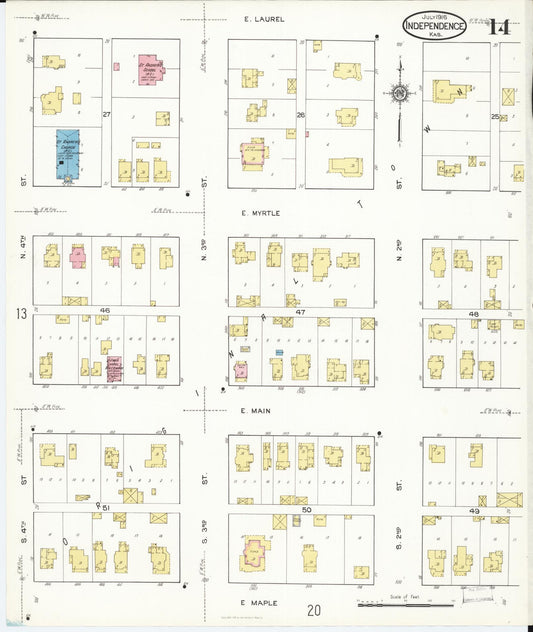Sanborn Fire Insurance Map from Independence, Montgomery County, Kansas (1916), Sheet #0014 - Historic Sanborn Fire Insurance Map Print, vintage old map wall art, antique decor, genealogy gift, Kansas Kansas map
