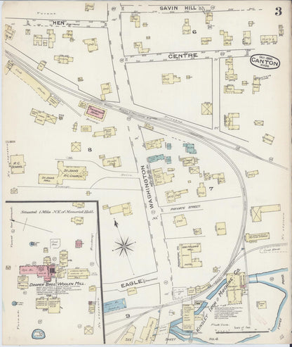 Sanborn Fire Insurance Map from Canton, Norfolk County, Massachusetts (1885), Sheet #0003 - Historic Sanborn Fire Insurance Map Print, vintage old map wall art, antique decor, genealogy gift, Massachusetts Massachusetts map