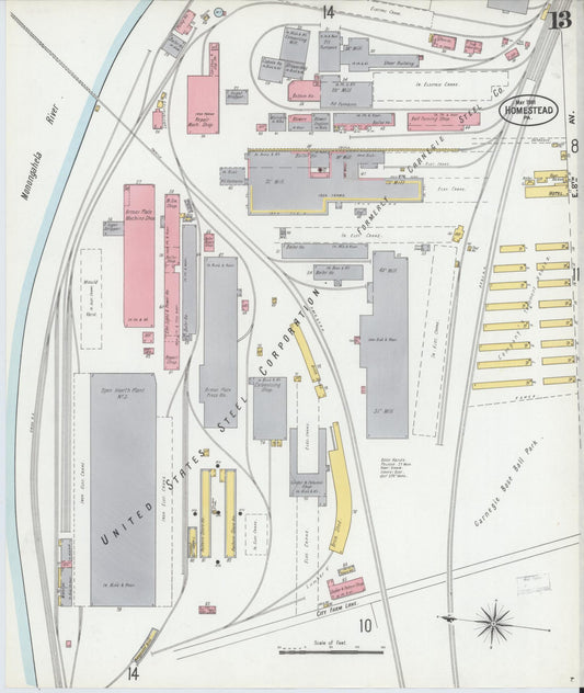 Sanborn Fire Insurance Map from Homestead, Allegheny County, Pennsylvania (1901), Sheet #0013 - Historic Sanborn Fire Insurance Map Print, vintage old map wall art, antique decor, genealogy gift, Pennsylvania Pennsylvania map