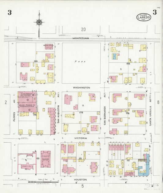 Sanborn Fire Insurance Map from Laredo, Webb County, Texas (1925), Sheet #0003 - Historic Sanborn Fire Insurance Map Print, vintage old map wall art, antique decor, genealogy gift, Texas Texas map