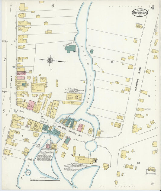 Sanborn Fire Insurance Map from Riverhead, Suffolk County, New York (1909), Sheet #0004 - Historic Sanborn Fire Insurance Map Print, vintage old map wall art, antique decor, genealogy gift, New York New York map