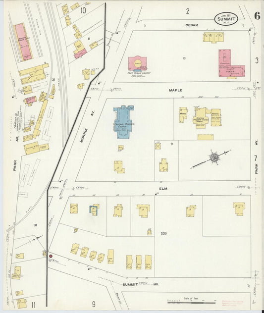 Sanborn Fire Insurance Map from Summit, Union County, New Jersey (1911), Sheet #0006 - Historic Sanborn Fire Insurance Map Print, vintage old map wall art, antique decor, genealogy gift, New Jersey New Jersey map
