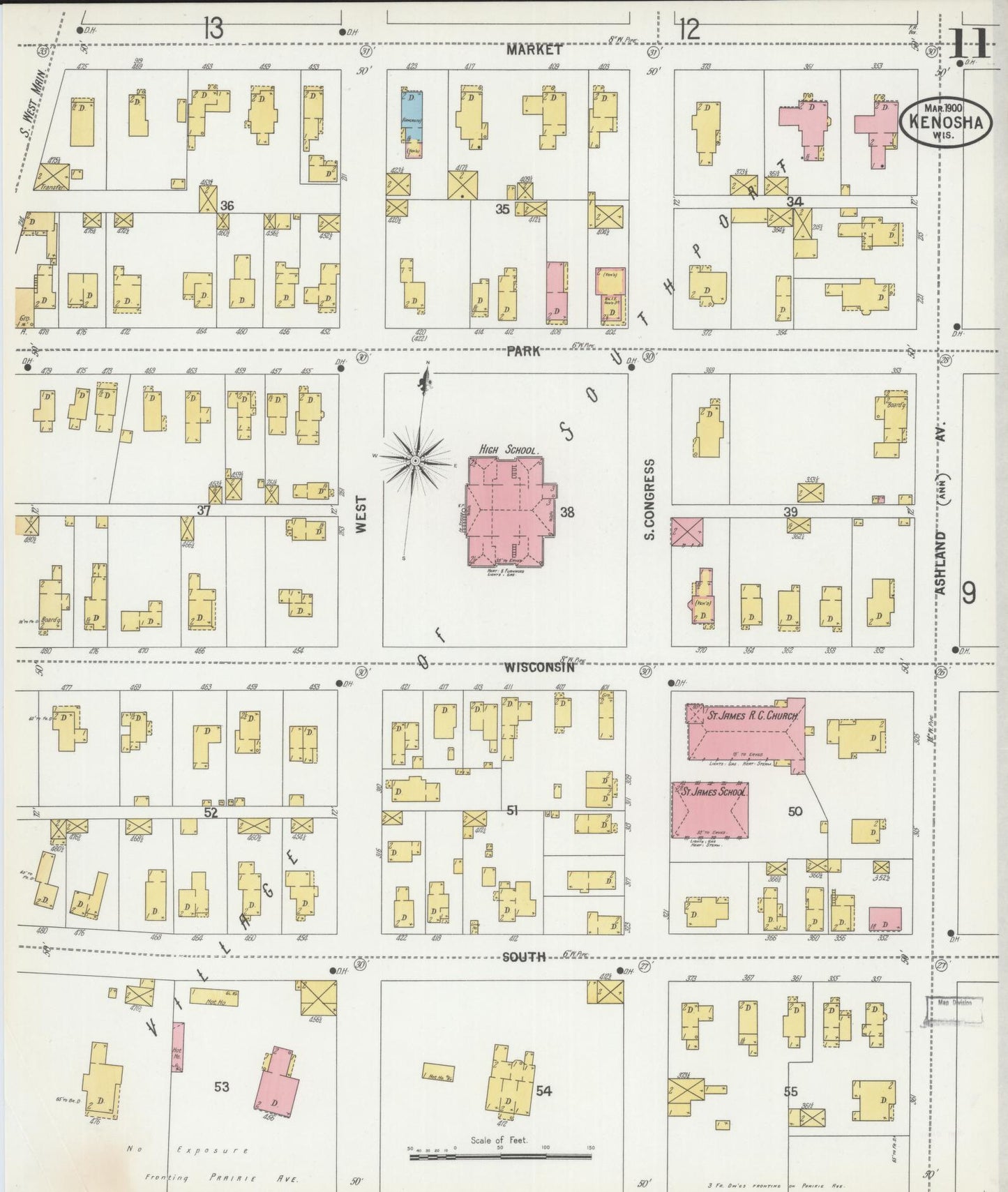 Sanborn Fire Insurance Map from Kenosha, Kenosha County, Wisconsin (1900), Sheet #0011 - Historic Sanborn Fire Insurance Map Print, vintage old map wall art, antique decor, genealogy gift, Wisconsin Wisconsin map