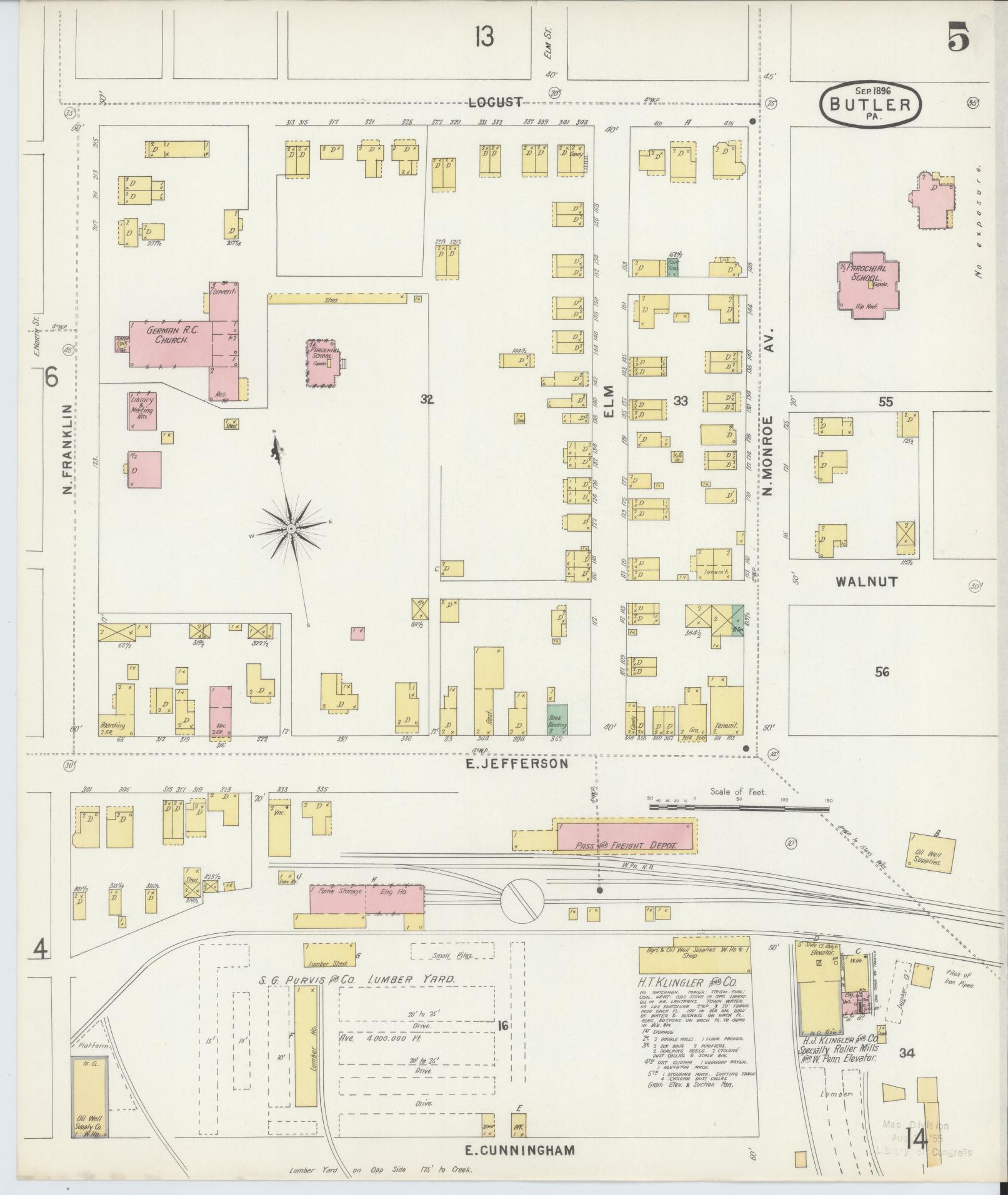 Sanborn Fire Insurance Map from Butler, Butler County, Pennsylvania (1896), Sheet #0005 - Historic Sanborn Fire Insurance Map Print, vintage old map wall art, antique decor, genealogy gift, Pennsylvania Pennsylvania map